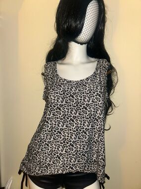 Women's Leopard Print Scoop Neck Tank Top - Black/Grey